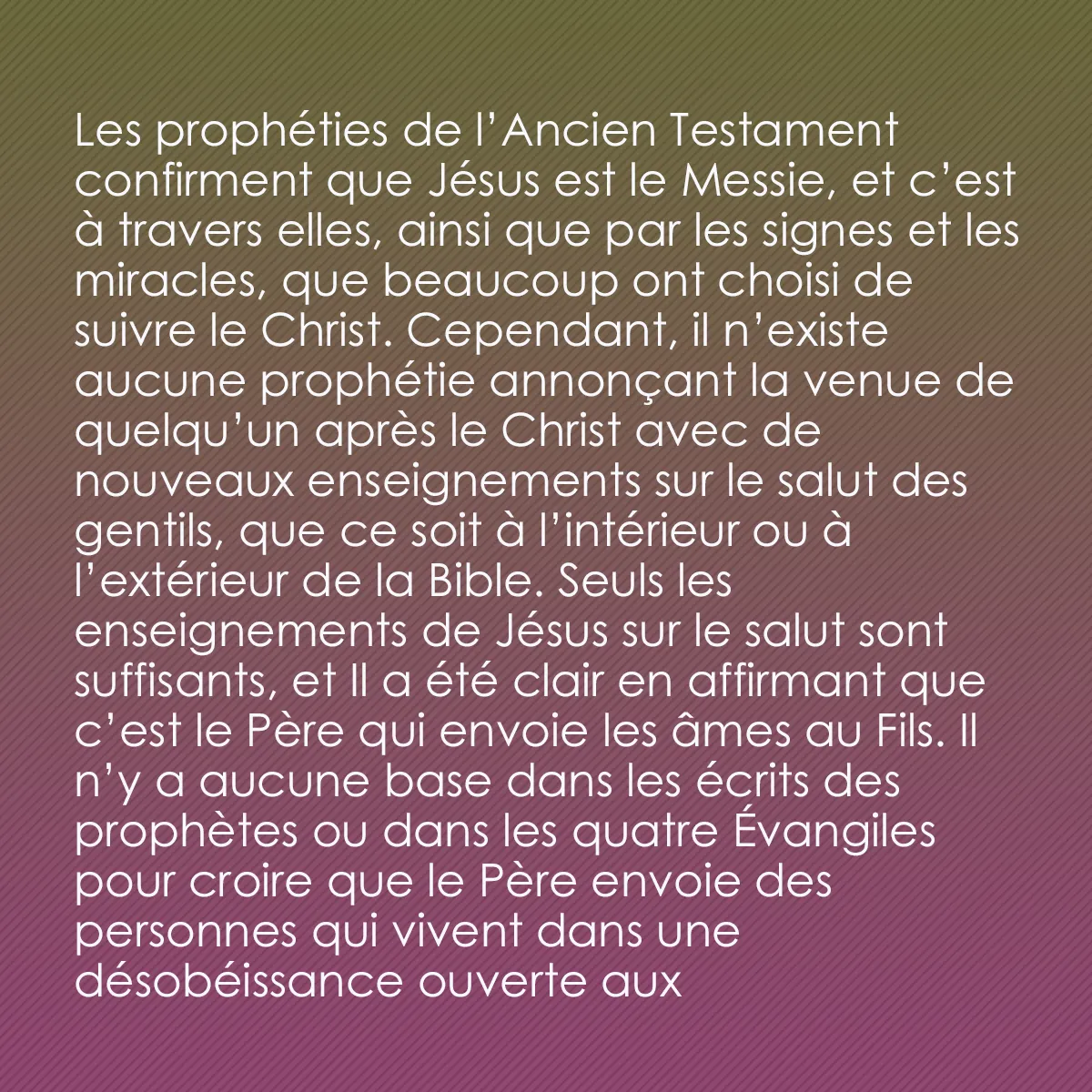 0006 - Post à propos de la Loi de Dieu: Les prophéties de l’Ancien Testament confirment que...