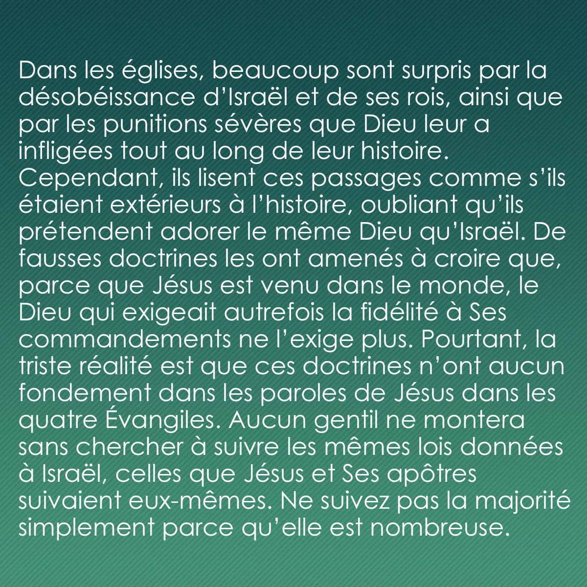 0009 - Post à propos de la Loi de Dieu: Dans les églises, beaucoup sont surpris par la désobéissance...