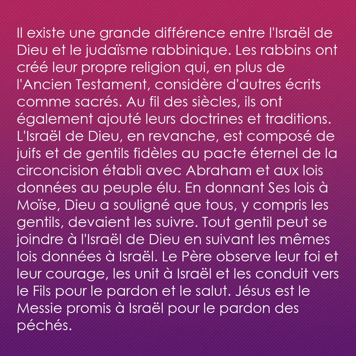 0021 - Post à propos de la Loi de Dieu: Il existe une grande différence entre l