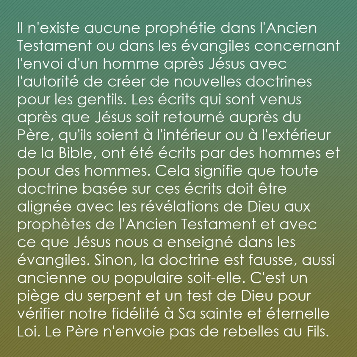 0023 - Post à propos de la Loi de Dieu: Il n
