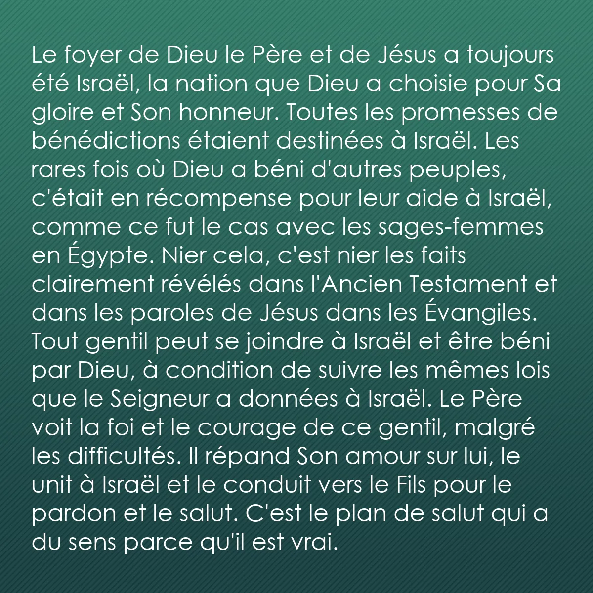 0040 - Post à propos de la Loi de Dieu: Le foyer de Dieu le Père et de Jésus a toujours été...