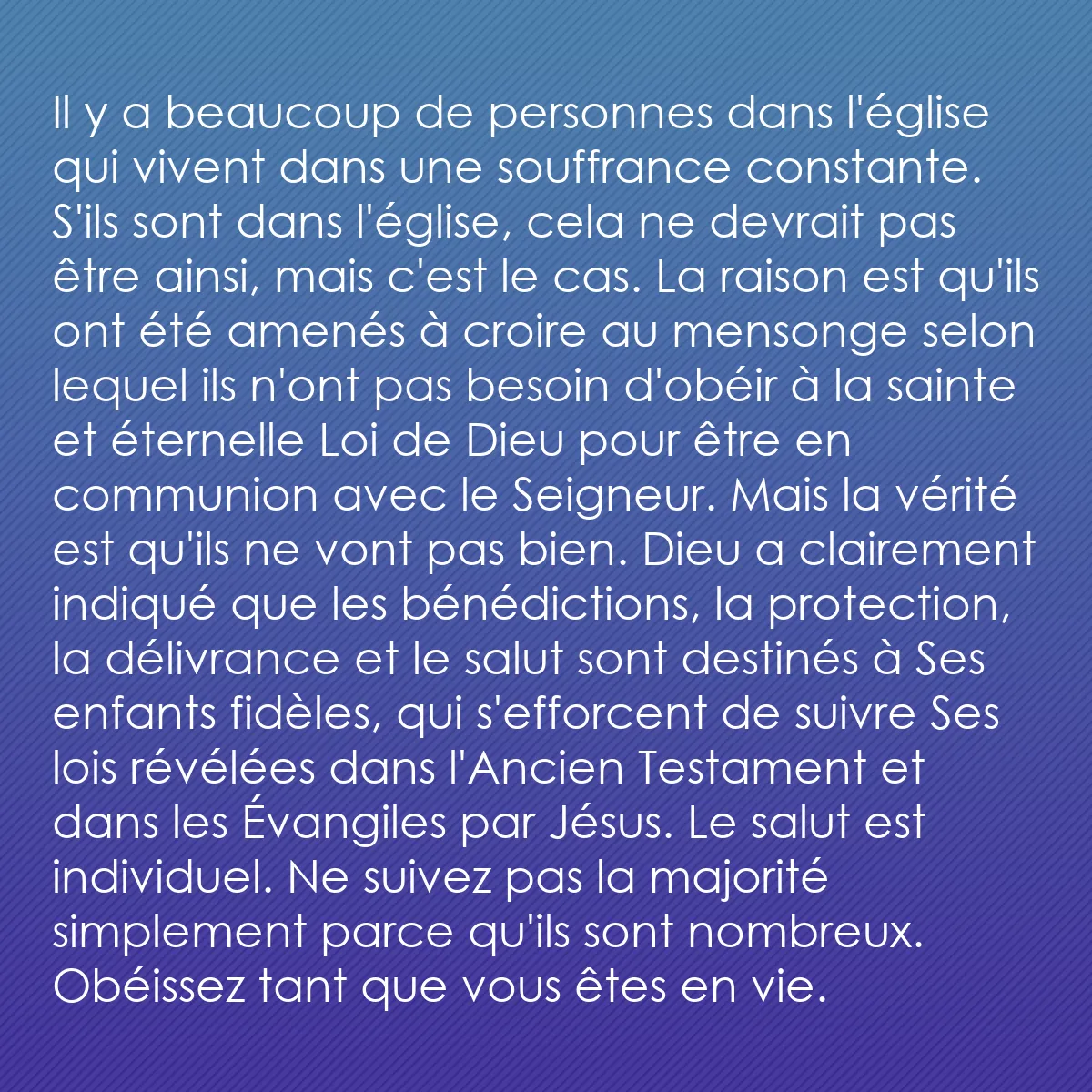 0067 - Post à propos de la Loi de Dieu: Il y a beaucoup de personnes dans l