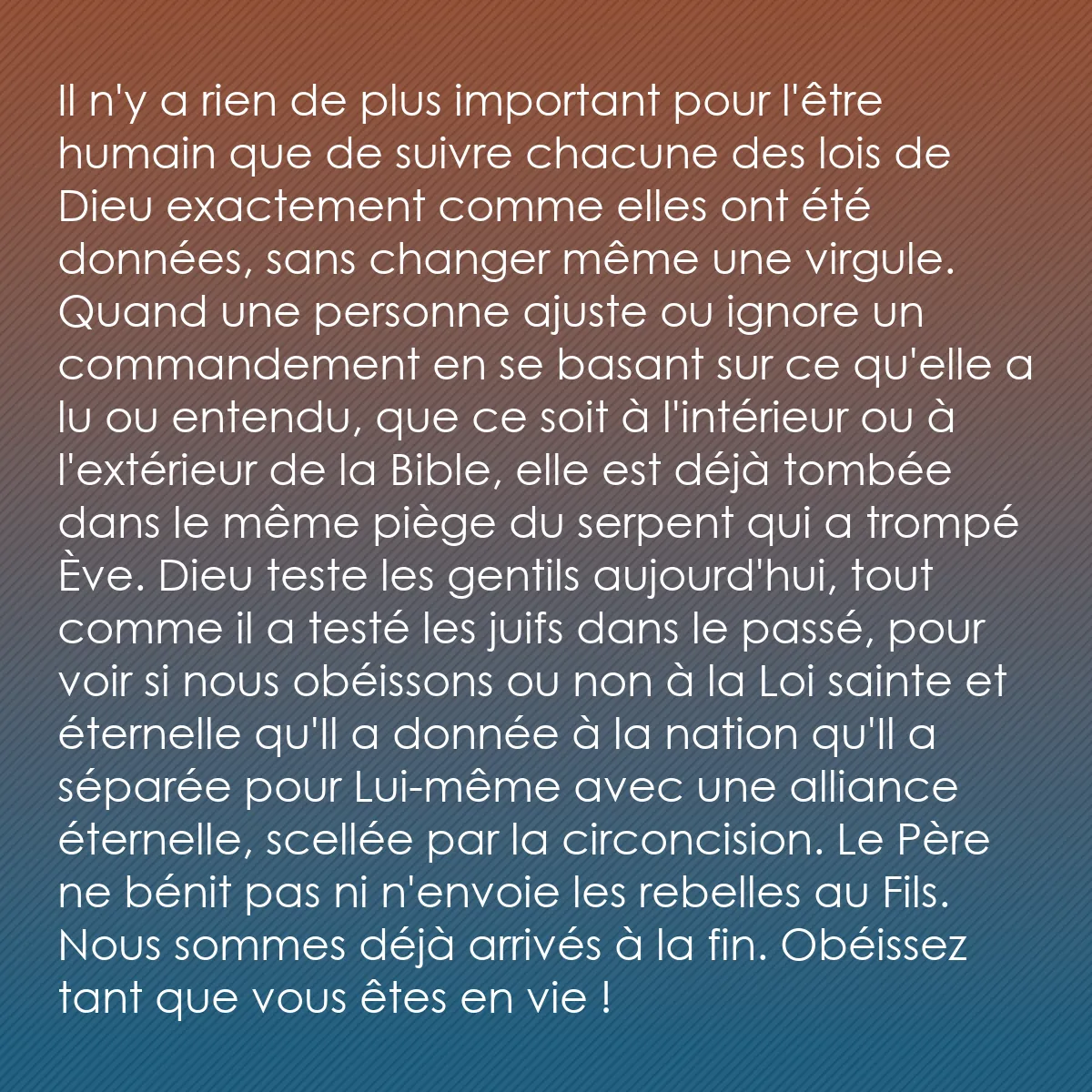 0072 - Post à propos de la Loi de Dieu: Il n