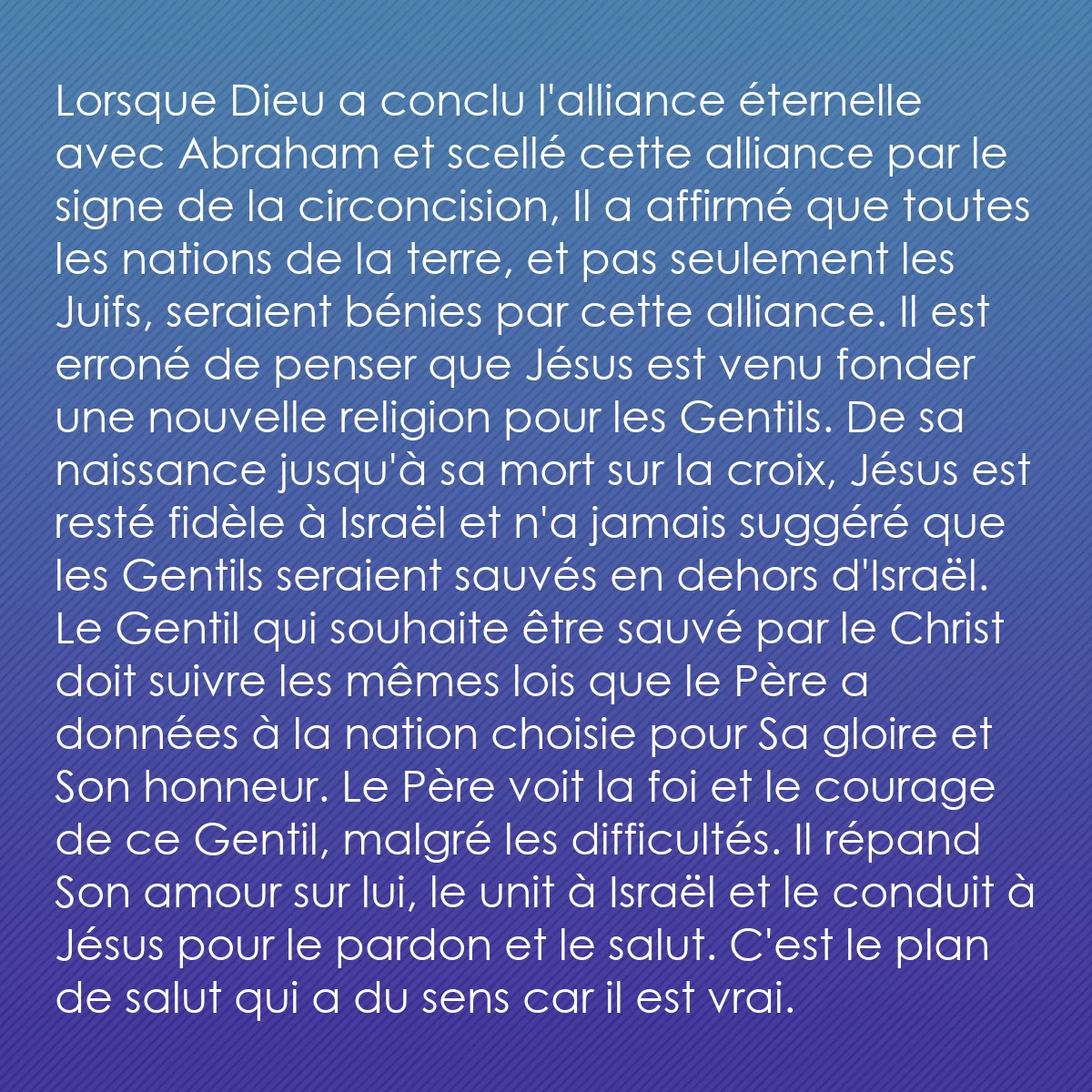 0087 - Post à propos de la Loi de Dieu: Lorsque Dieu a conclu l