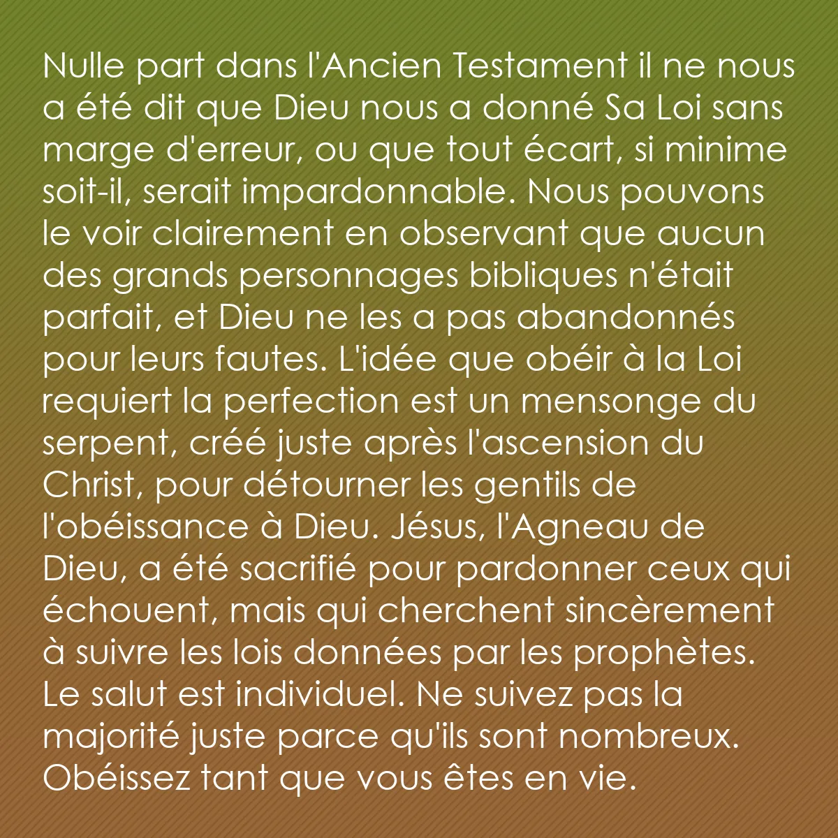 0089 - Post à propos de la Loi de Dieu: Nulle part dans l