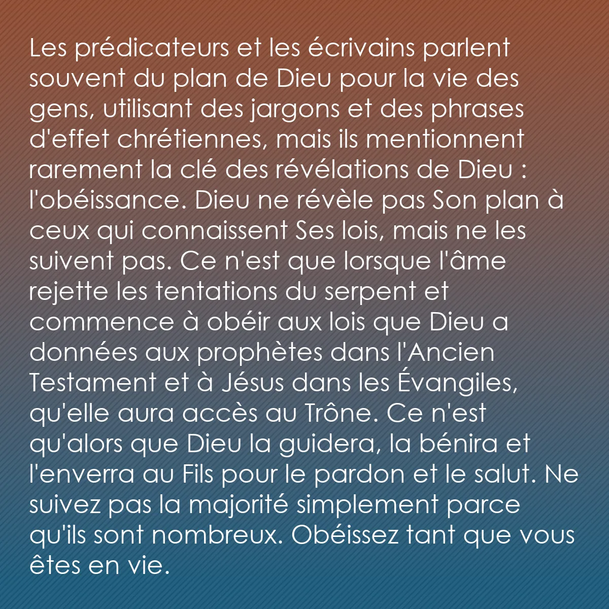 0092 - Post à propos de la Loi de Dieu: Les prédicateurs et les écrivains parlent souvent...