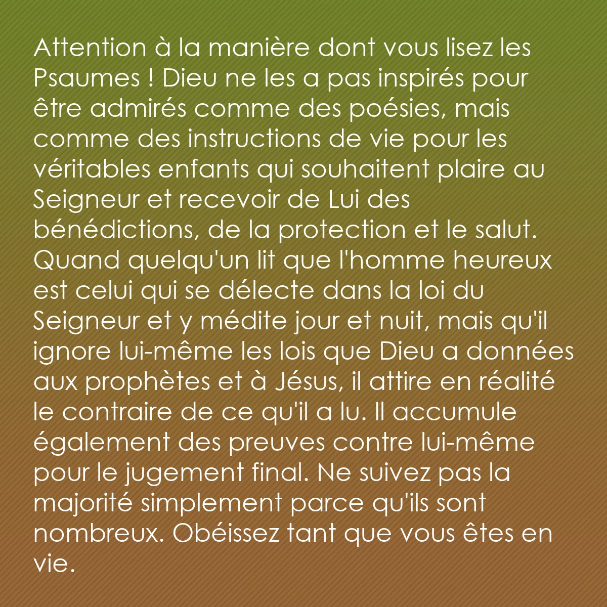 0109 - Post à propos de la Loi de Dieu: Attention à la manière dont vous lisez les Psaumes...