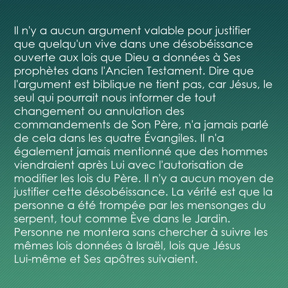 0125 - Post à propos de la Loi de Dieu: Il n