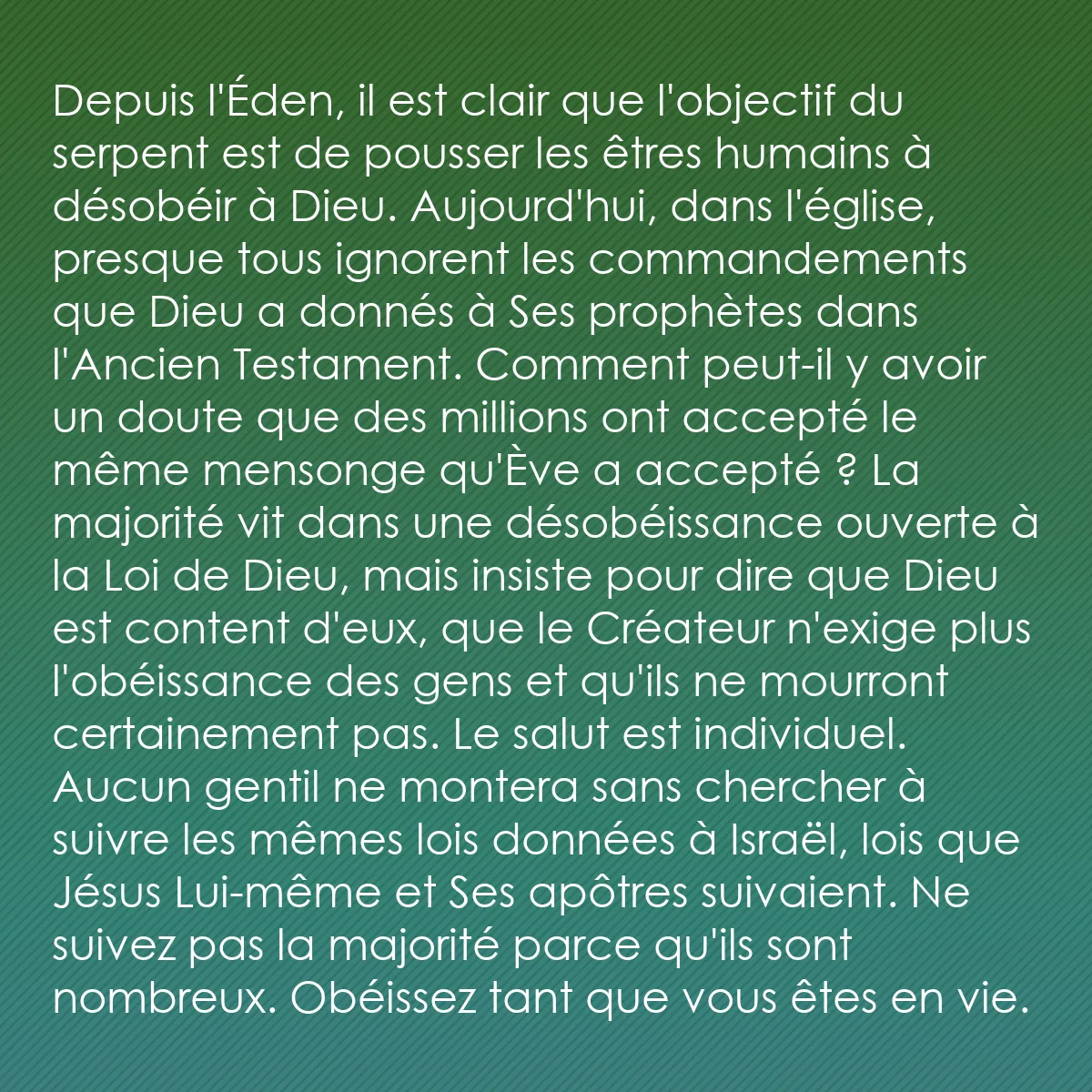0130 - Post à propos de la Loi de Dieu: Depuis l
