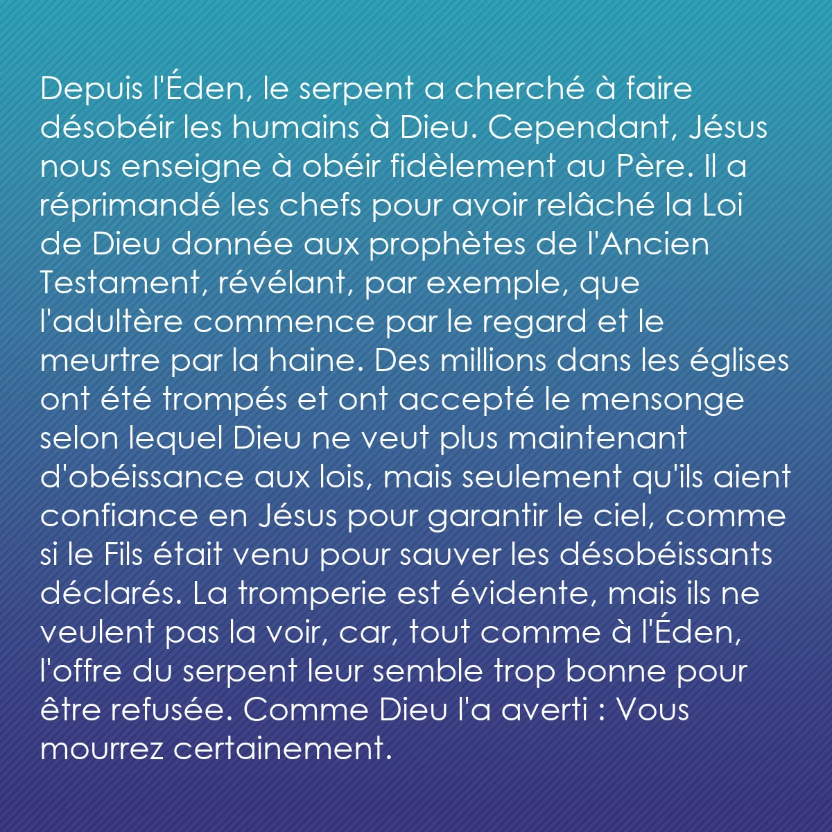 0135 - Post à propos de la Loi de Dieu: Depuis l