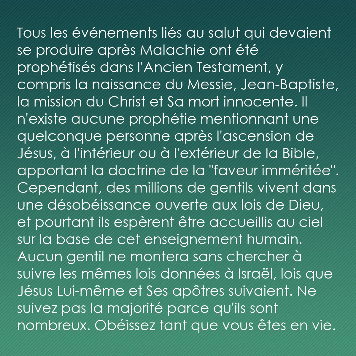 0145 - Post à propos de la Loi de Dieu: Tous les événements liés au salut qui devaient se...