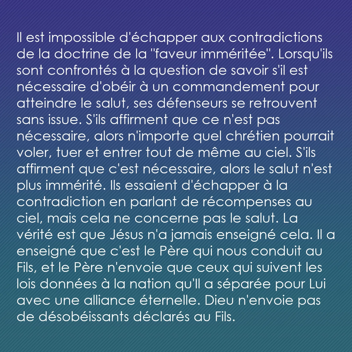 0157 - Post à propos de la Loi de Dieu: Il est impossible d