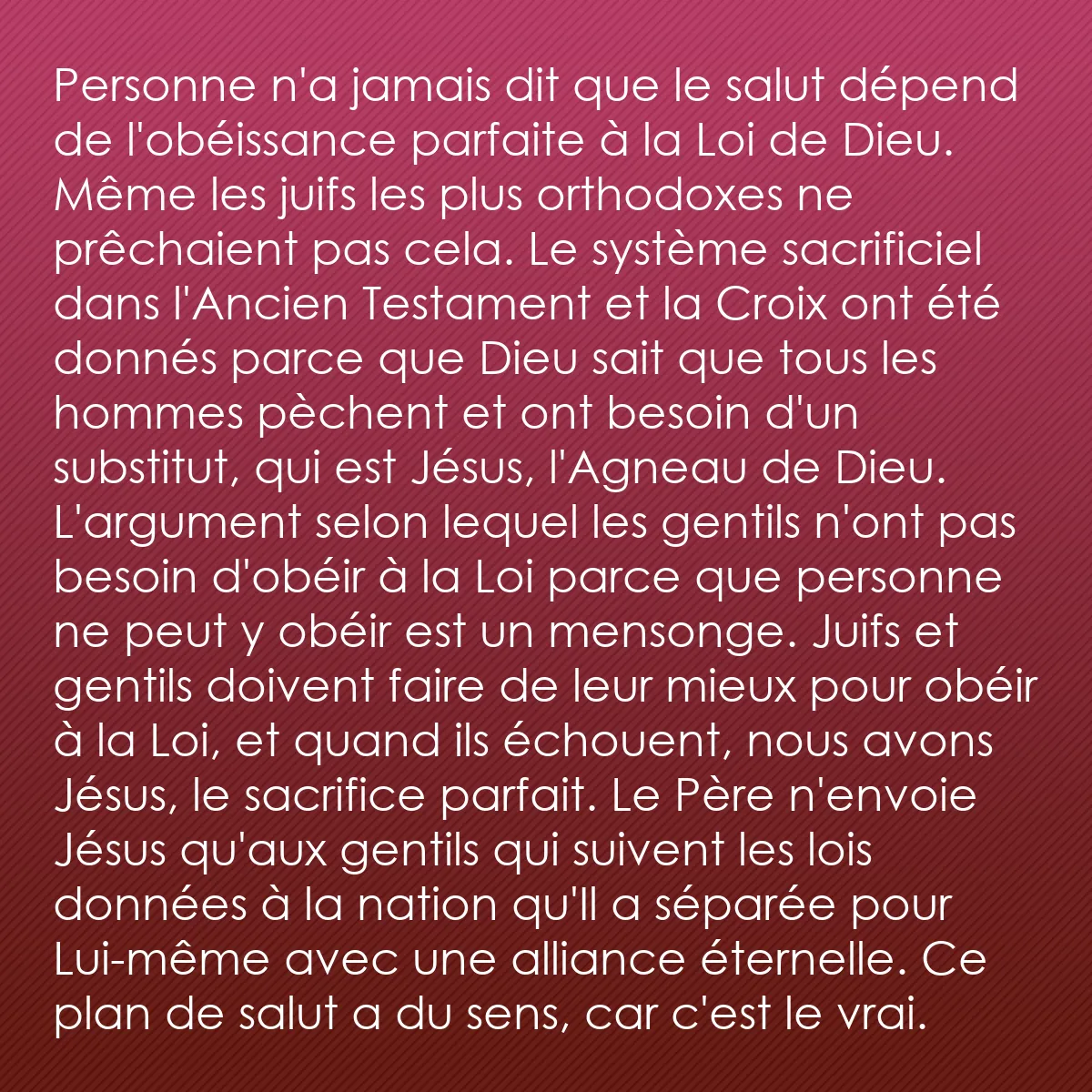 0159 - Post à propos de la Loi de Dieu: Personne n