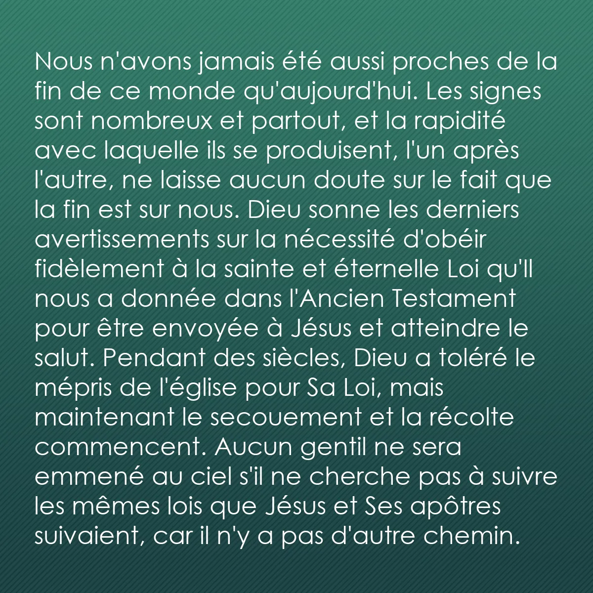 0180 - Post à propos de la Loi de Dieu: Nous n