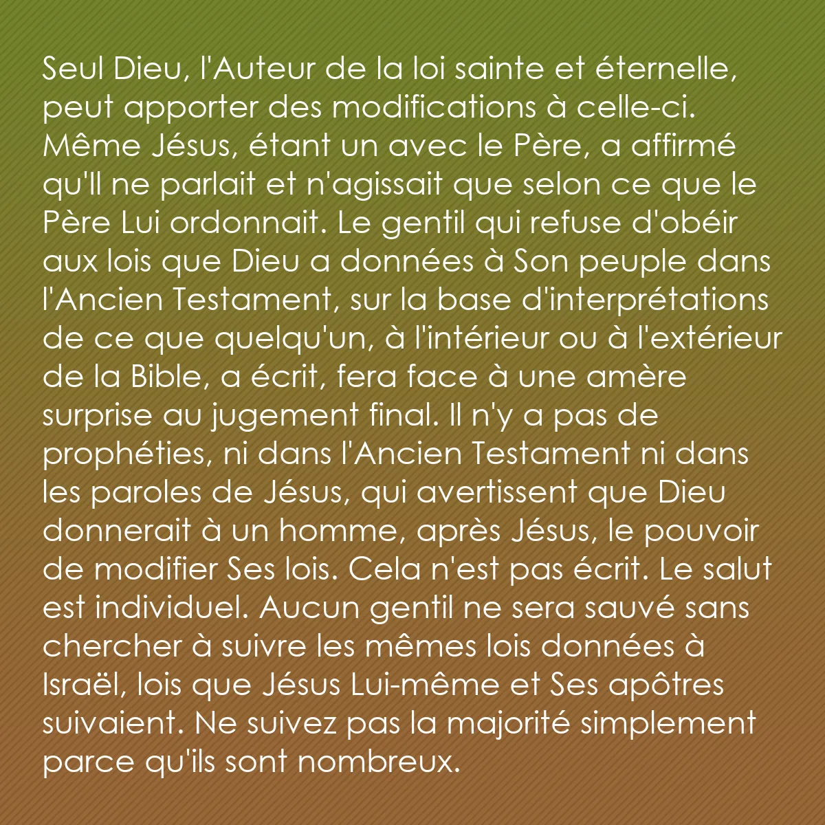 0189 - Post à propos de la Loi de Dieu: Seul Dieu, l