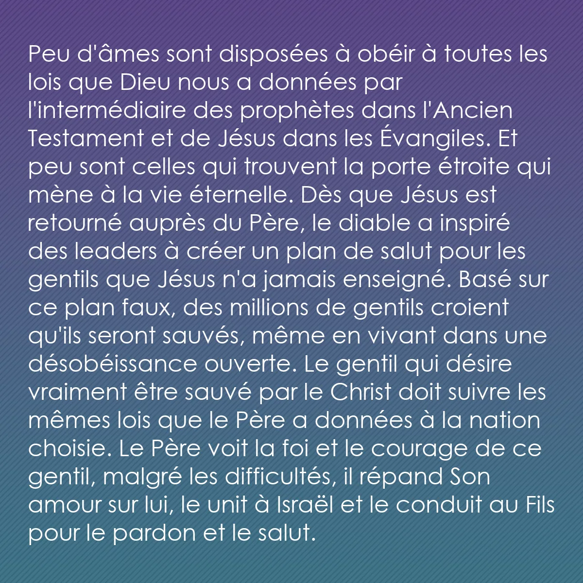 0202 - Post à propos de la Loi de Dieu: Peu d