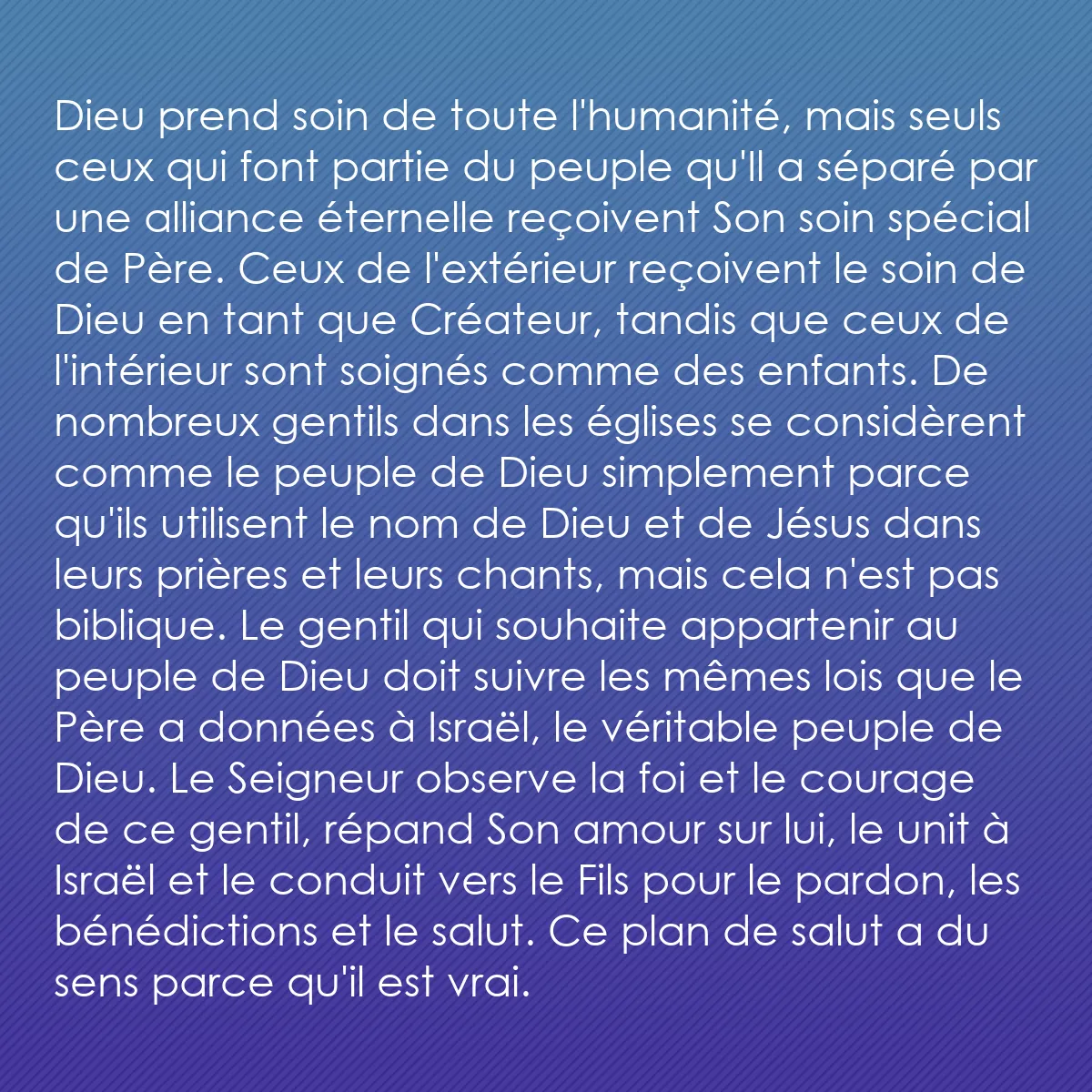 0207 - Post à propos de la Loi de Dieu: Dieu prend soin de toute l