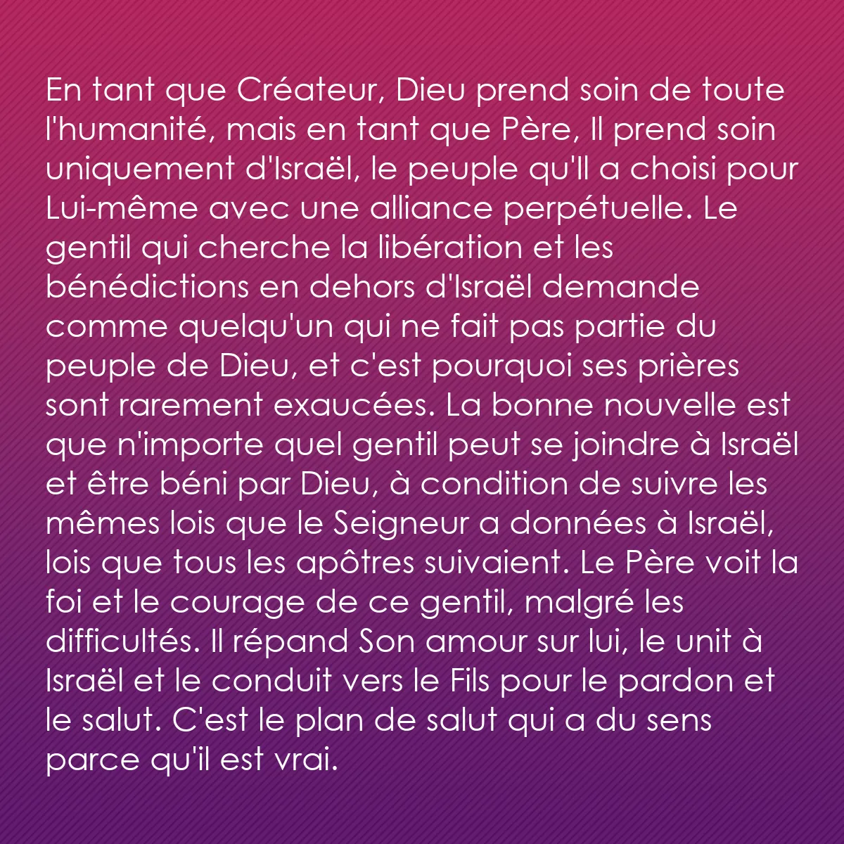 0221 - Post à propos de la Loi de Dieu: En tant que Créateur, Dieu prend soin de toute l