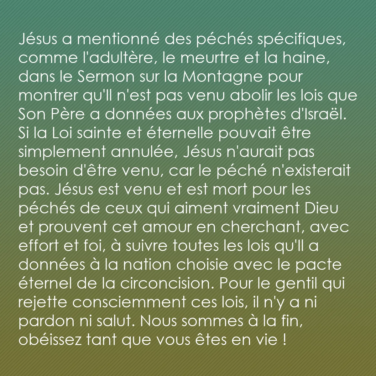 0243 - Post à propos de la Loi de Dieu: Jésus a mentionné des péchés spécifiques, comme l