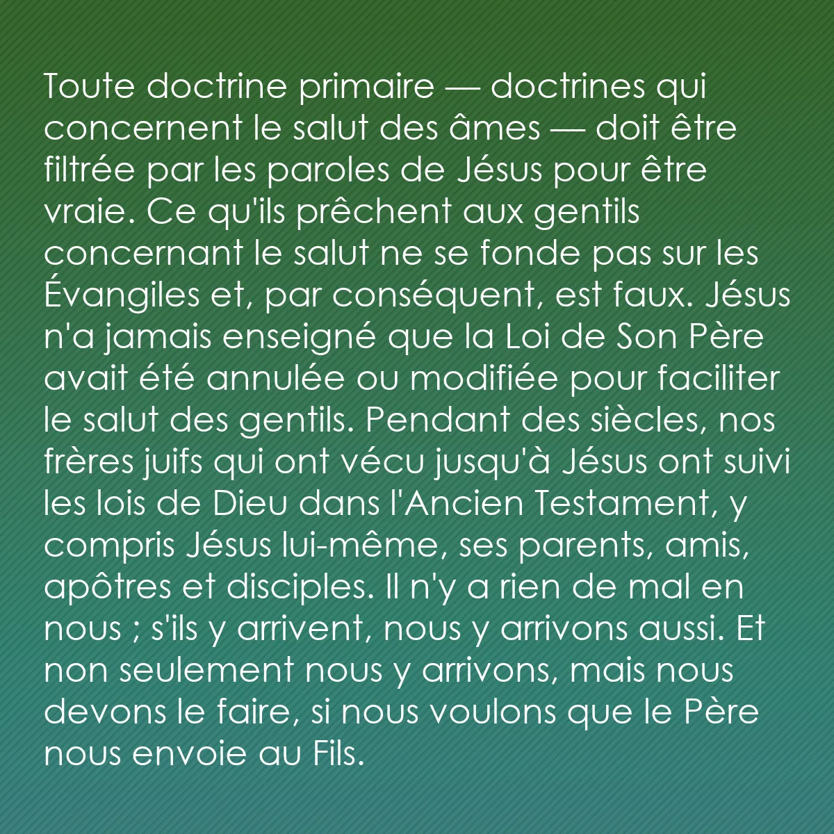 0250 - Post à propos de la Loi de Dieu: Toute doctrine primaire — doctrines qui concernent...