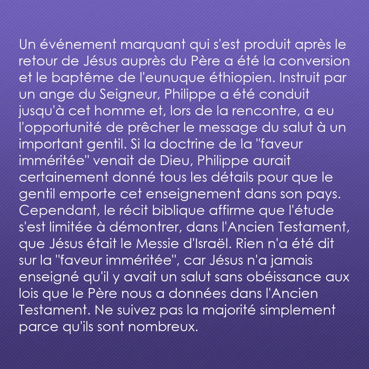 0258 - Post à propos de la Loi de Dieu: Un événement marquant qui s