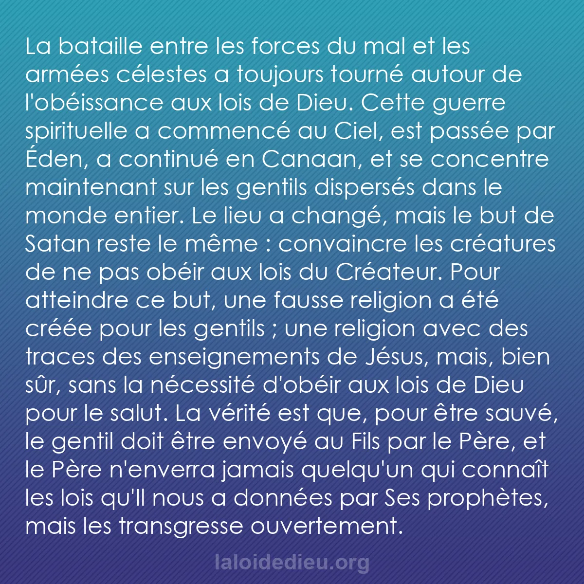 b0015 - Post à propos de la Loi de Dieu : La bataille entre les forces du mal et les armées célestes a...