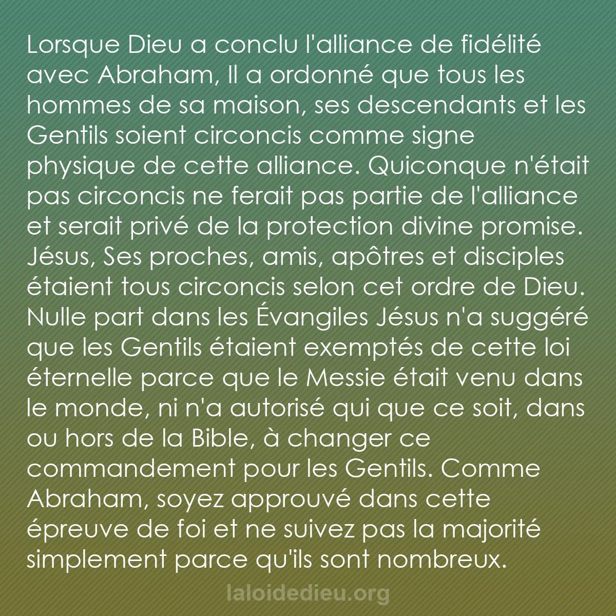 b0023 - Post à propos de la Loi de Dieu : Lorsque Dieu a conclu l