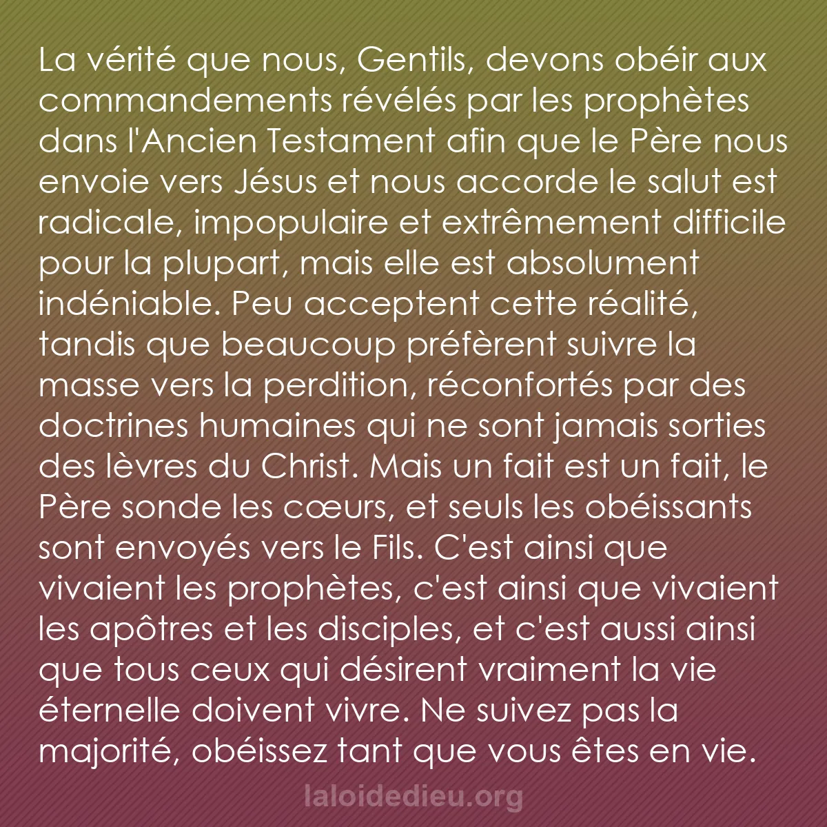 b0028 - Post à propos de la Loi de Dieu : La vérité que nous, Gentils, devons obéir aux commandements...