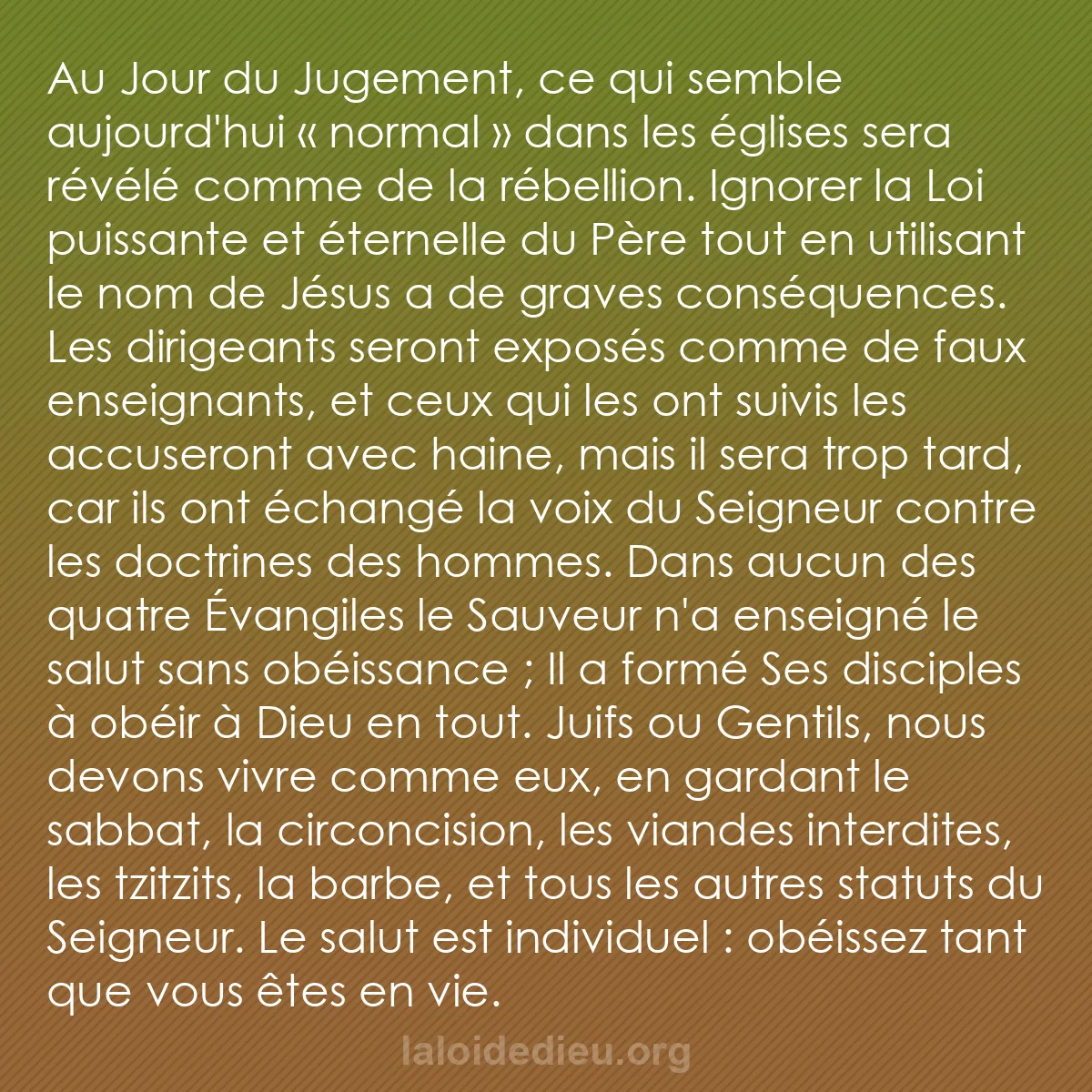 b0029 - Post à propos de la Loi de Dieu : Au Jour du Jugement, ce qui semble aujourd