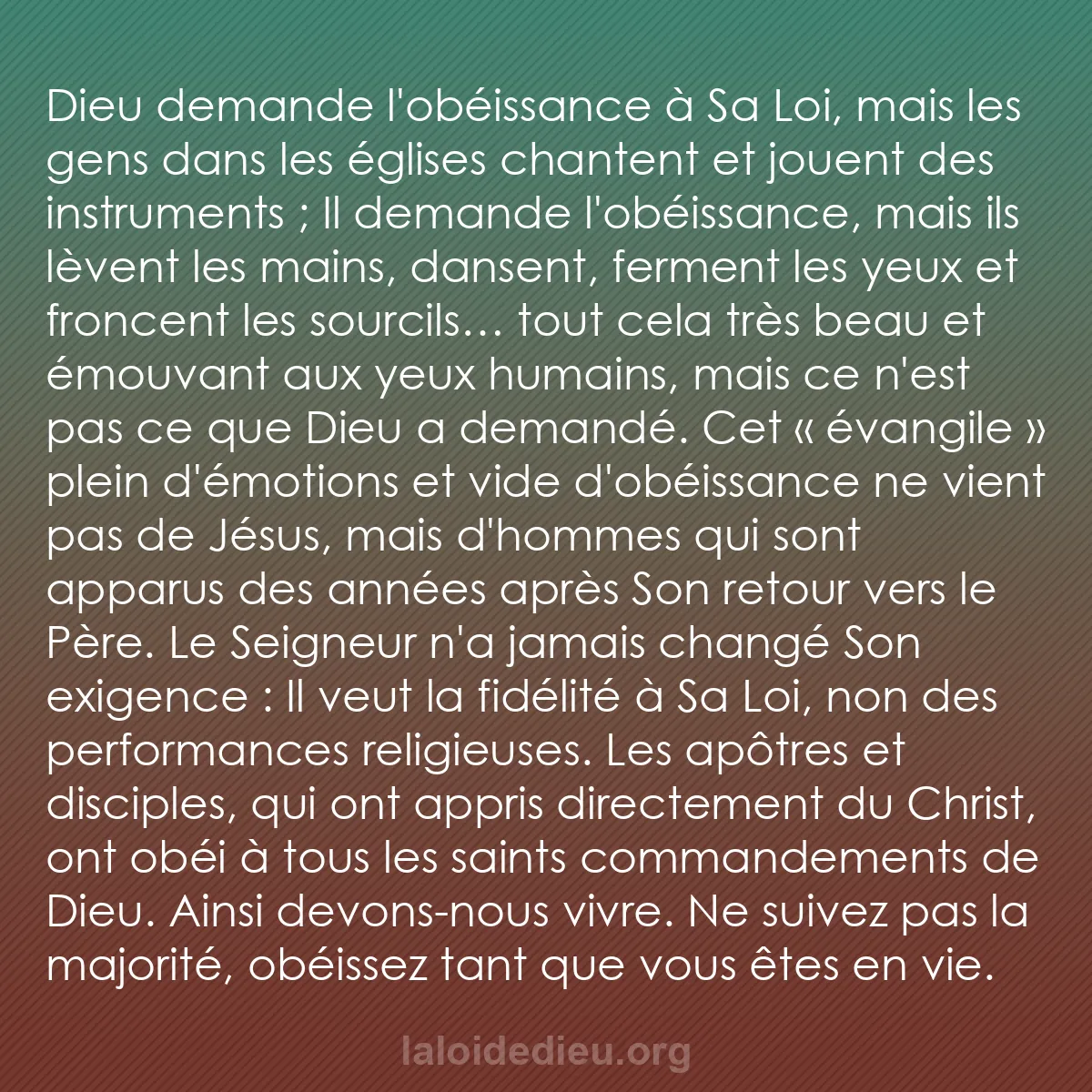b0033 - Post à propos de la Loi de Dieu : Dieu demande l
