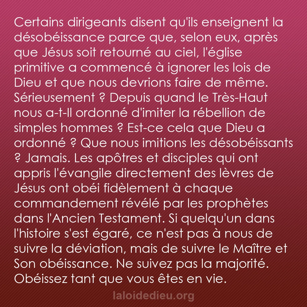 b0039 - Post à propos de la Loi de Dieu : Certains dirigeants disent qu