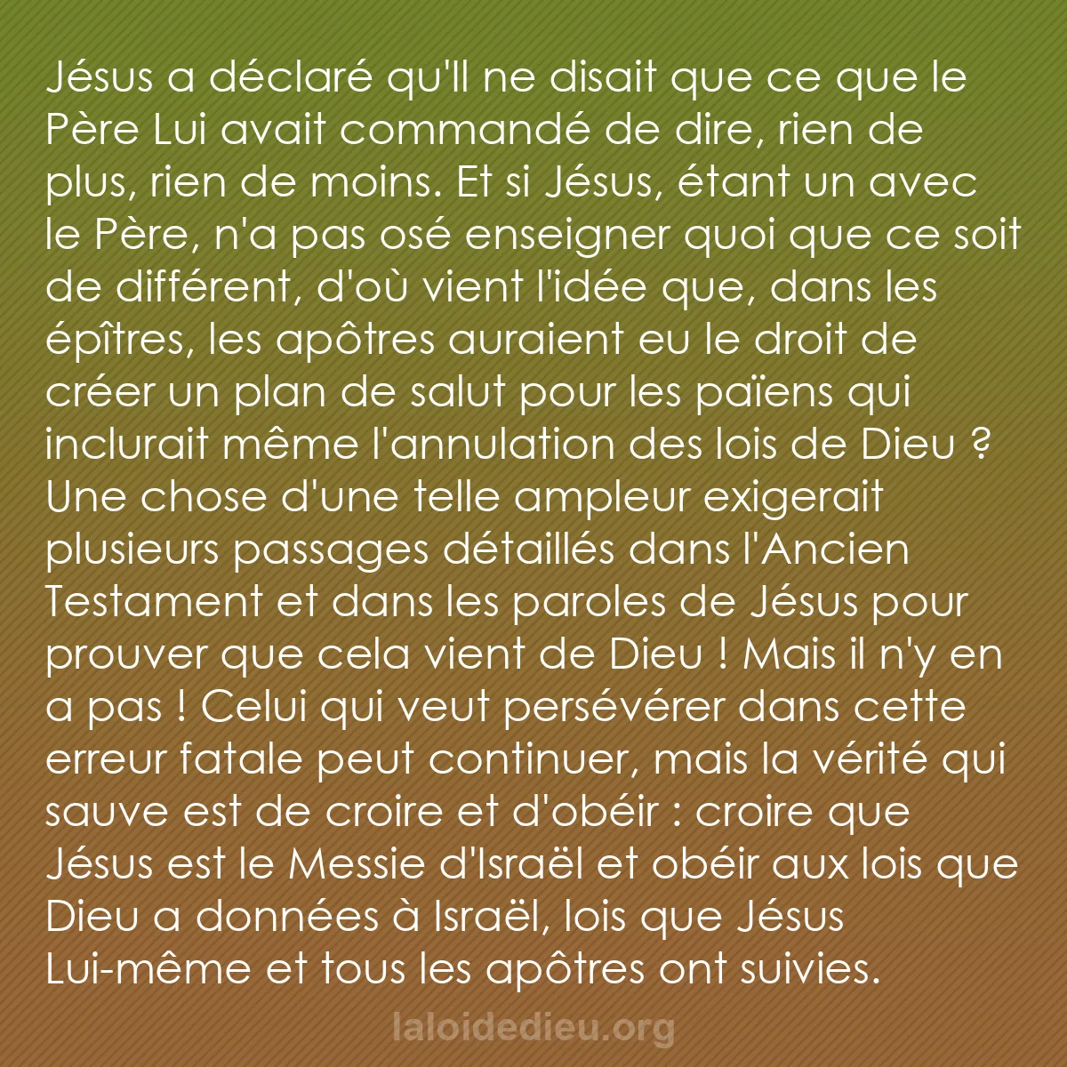b0069 - Post à propos de la Loi de Dieu : Jésus a déclaré qu