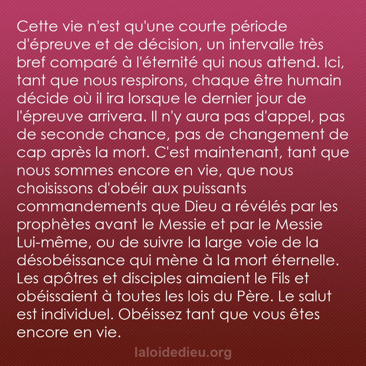 b0079 - Post à propos de la Loi de Dieu : Cette vie n