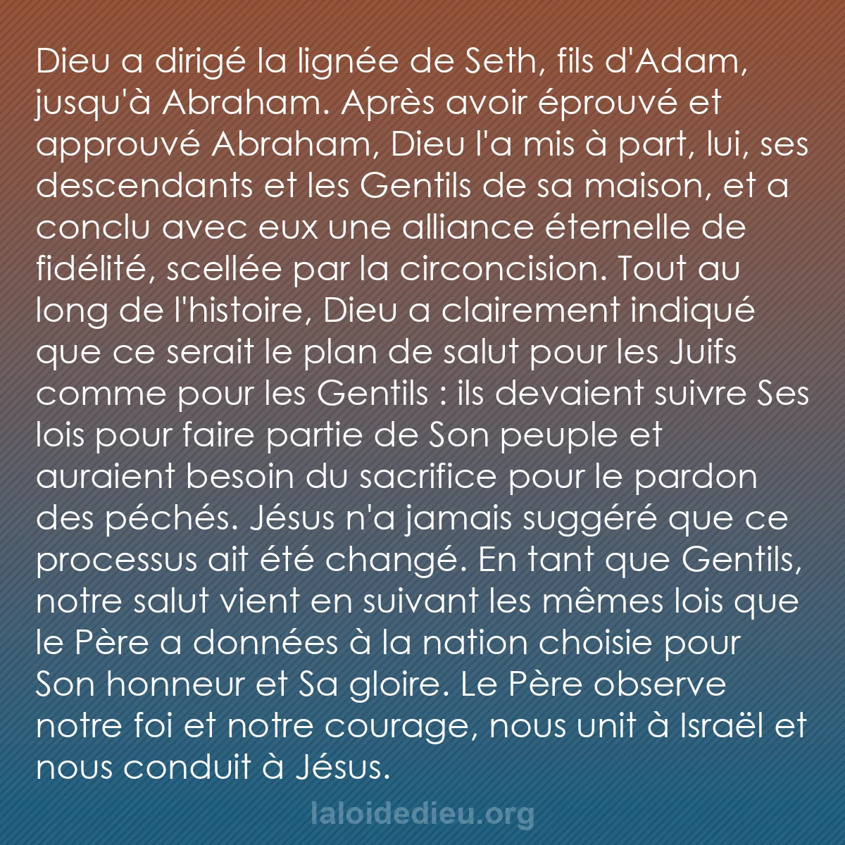 b0112 - Post à propos de la Loi de Dieu : Dieu a dirigé la lignée de Seth, fils d