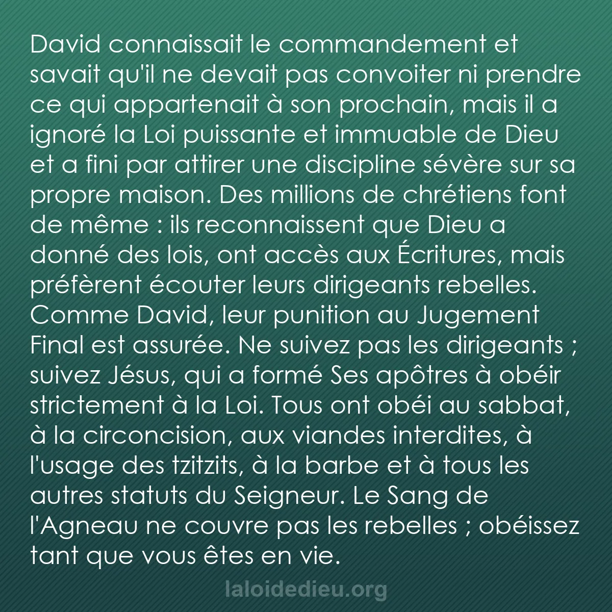 b0120 - Post à propos de la Loi de Dieu : David connaissait le commandement et savait qu