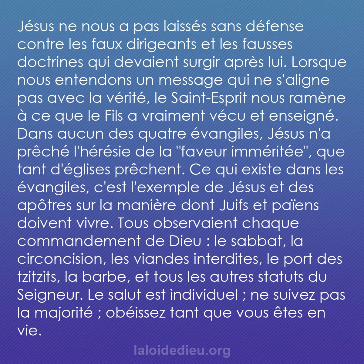 b0127 - Post à propos de la Loi de Dieu : Jésus ne nous a pas laissés sans défense contre les faux dirigeants...