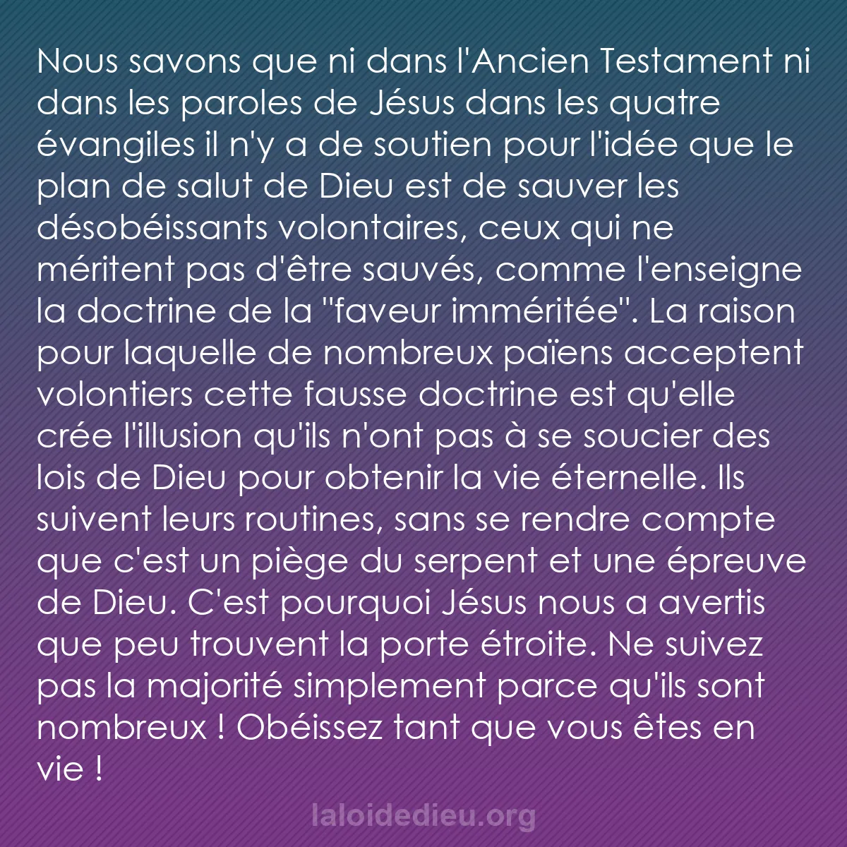 b0134 - Post à propos de la Loi de Dieu : Nous savons que ni dans l