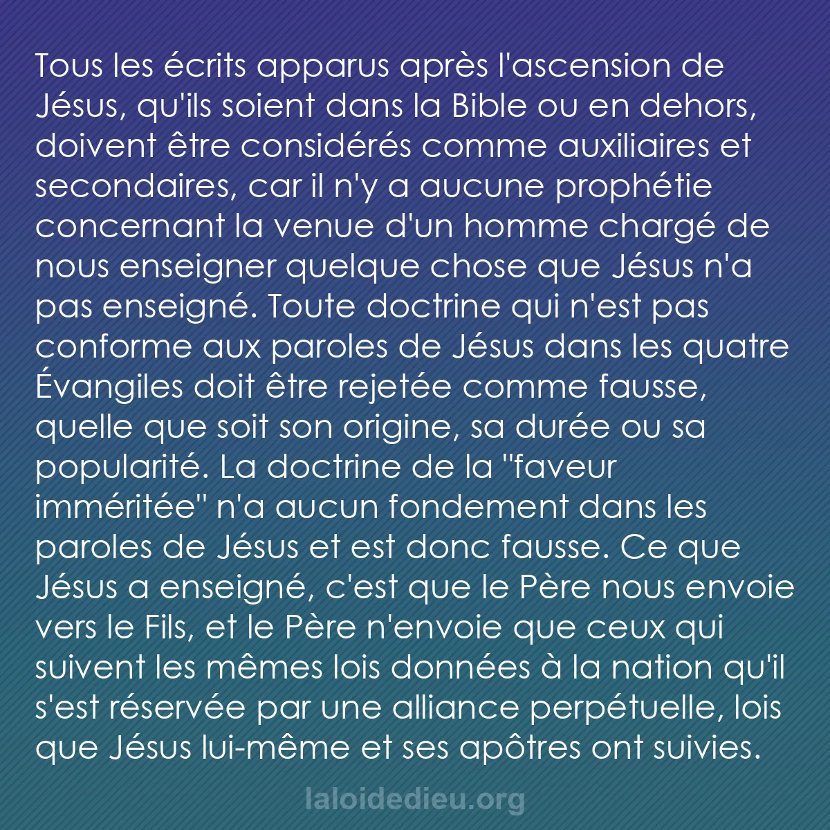 b0137 - Post à propos de la Loi de Dieu : Tous les écrits apparus après l