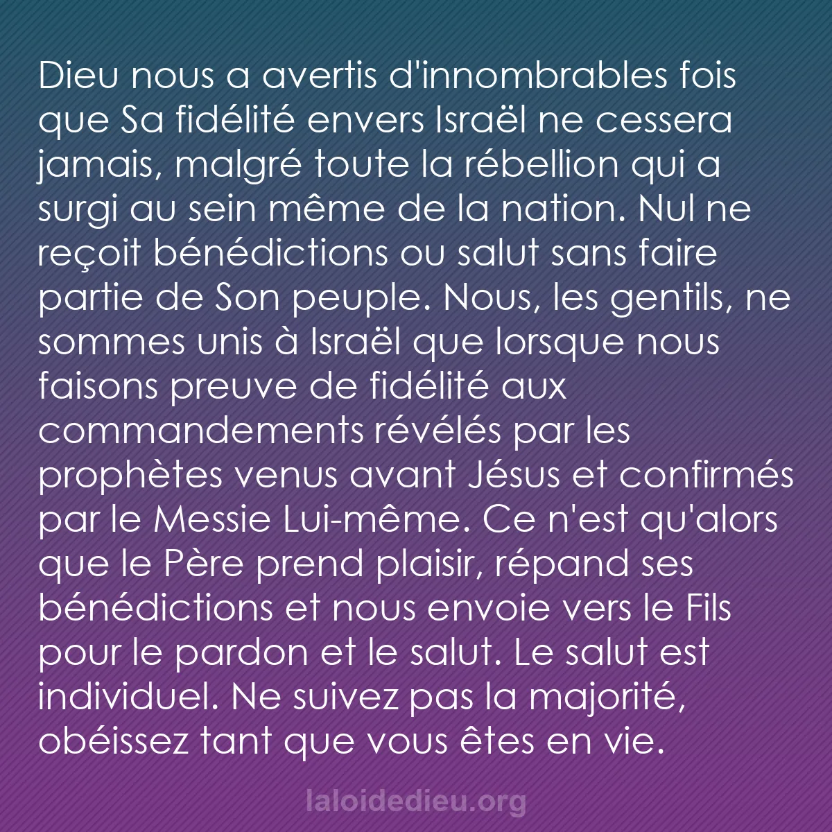 b0154 - Post à propos de la Loi de Dieu : Dieu nous a avertis d