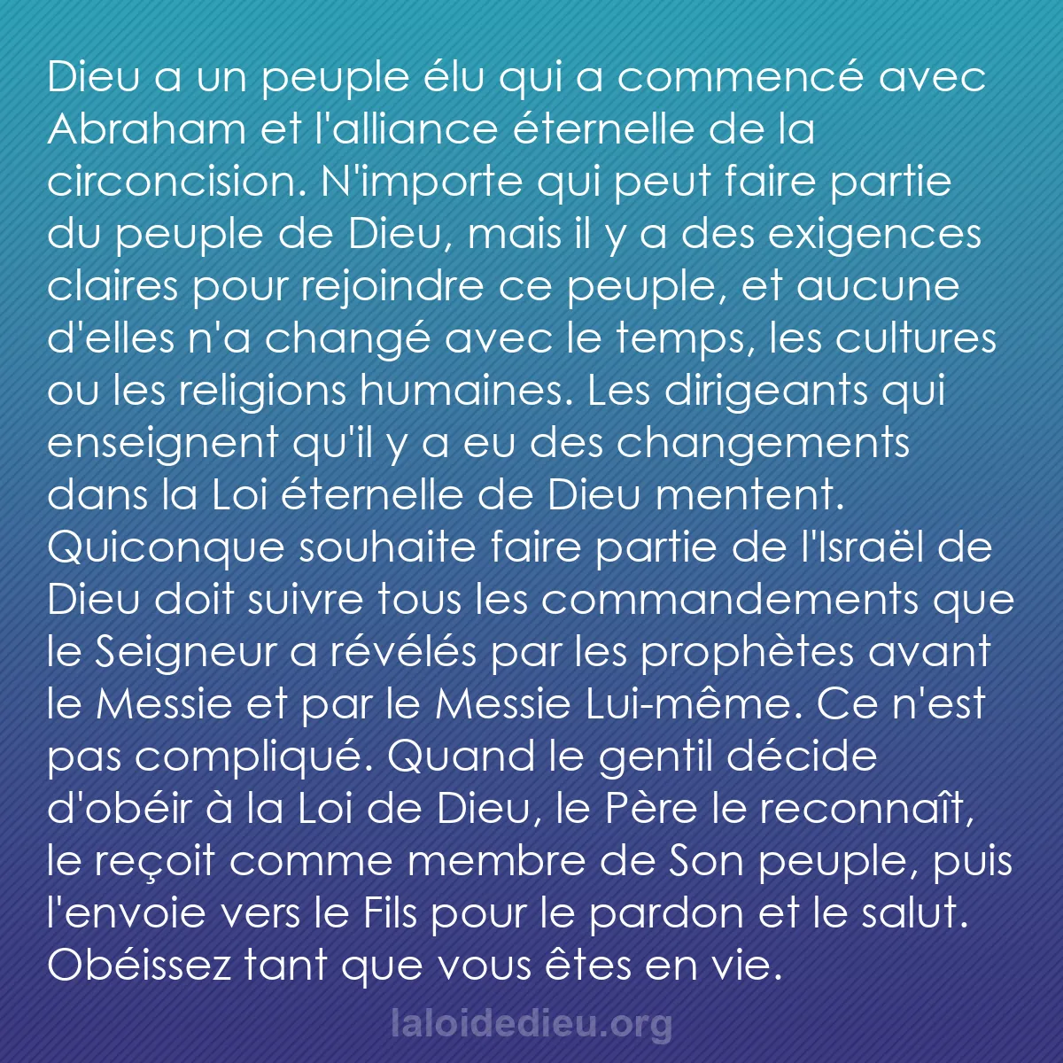 b0155 - Post à propos de la Loi de Dieu : Dieu a un peuple élu qui a commencé avec Abraham et l