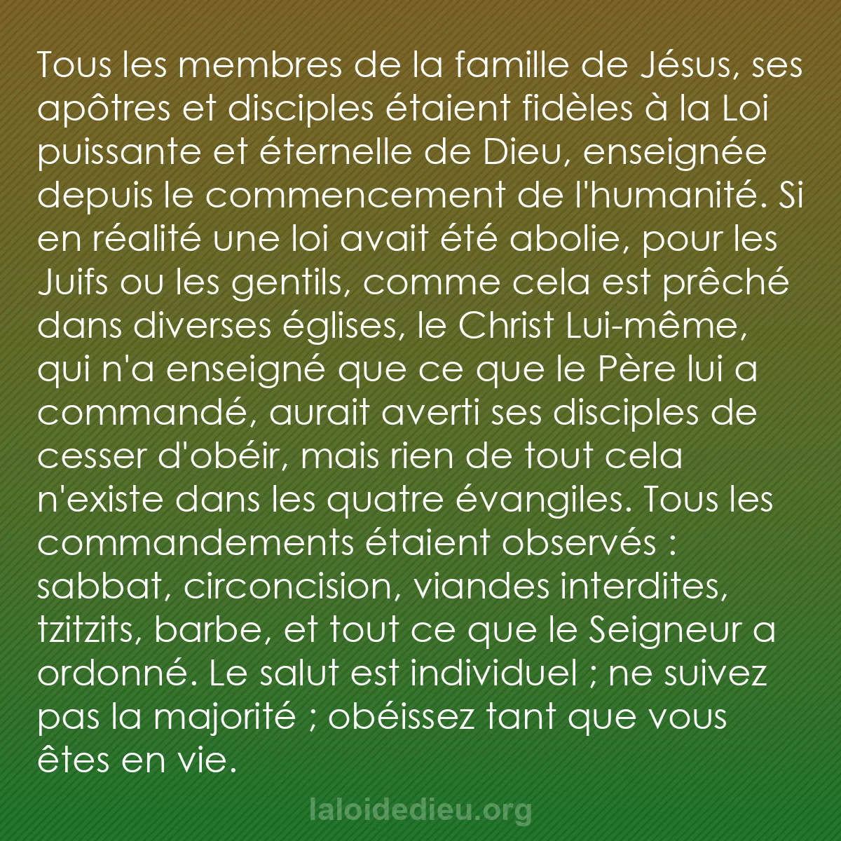 b0156 - Post à propos de la Loi de Dieu : Tous les membres de la famille de Jésus, ses apôtres et disciples...