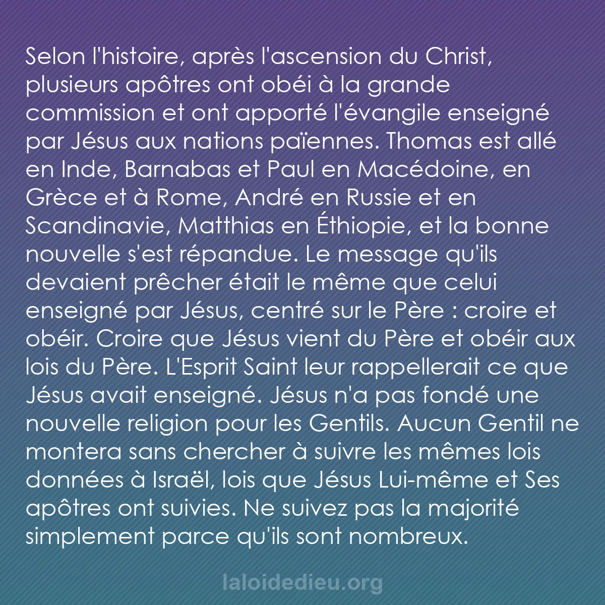 b0182 - Post à propos de la Loi de Dieu : Selon l