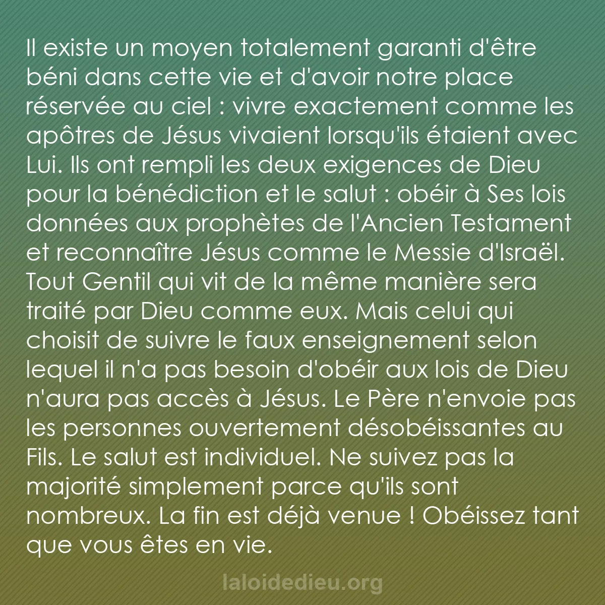 b0183 - Post à propos de la Loi de Dieu : Il existe un moyen totalement garanti d
