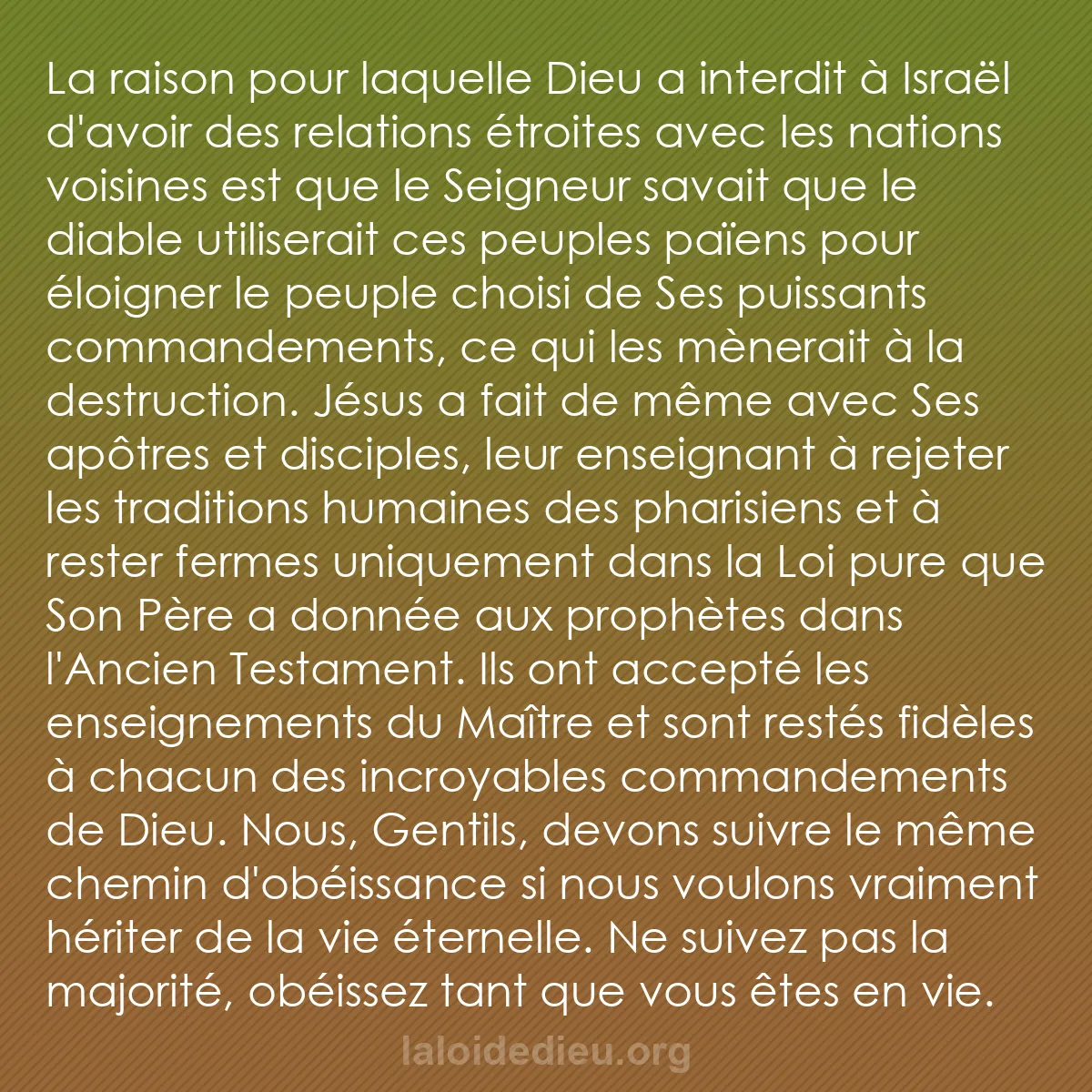b0189 - Post à propos de la Loi de Dieu : La raison pour laquelle Dieu a interdit à Israël d