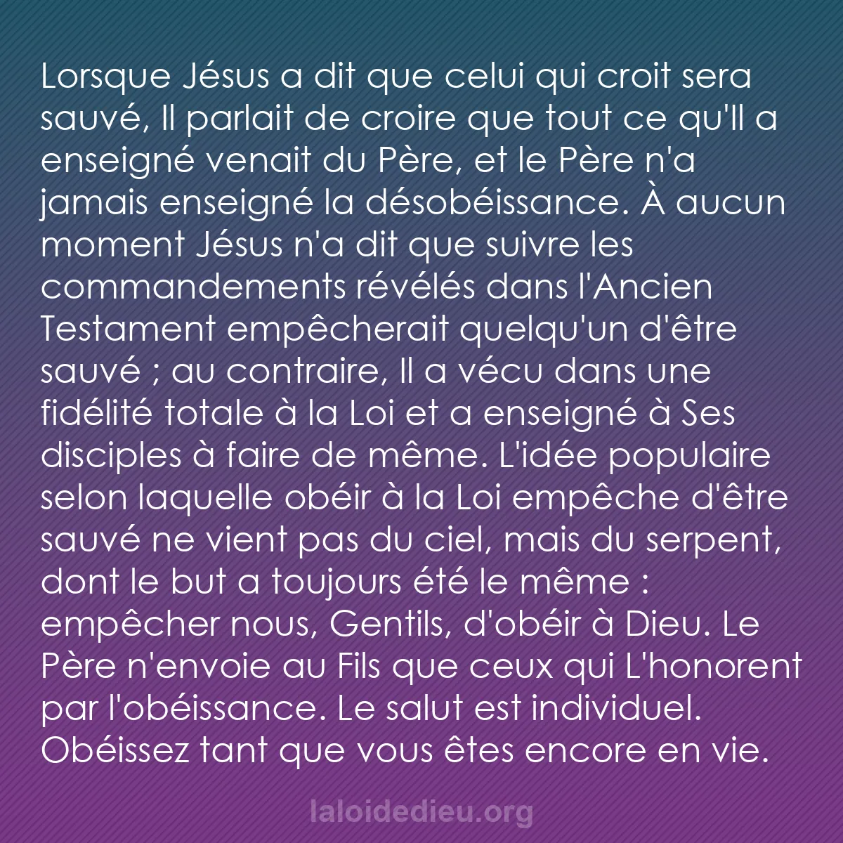 b0194 - Post à propos de la Loi de Dieu : Lorsque Jésus a dit que celui qui croit sera sauvé, Il parlait...