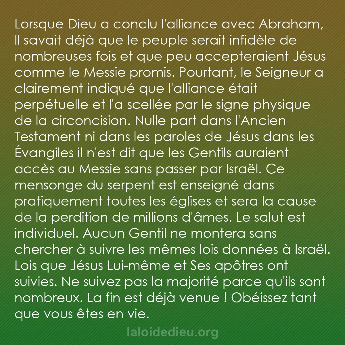 b0196 - Post à propos de la Loi de Dieu : Lorsque Dieu a conclu l