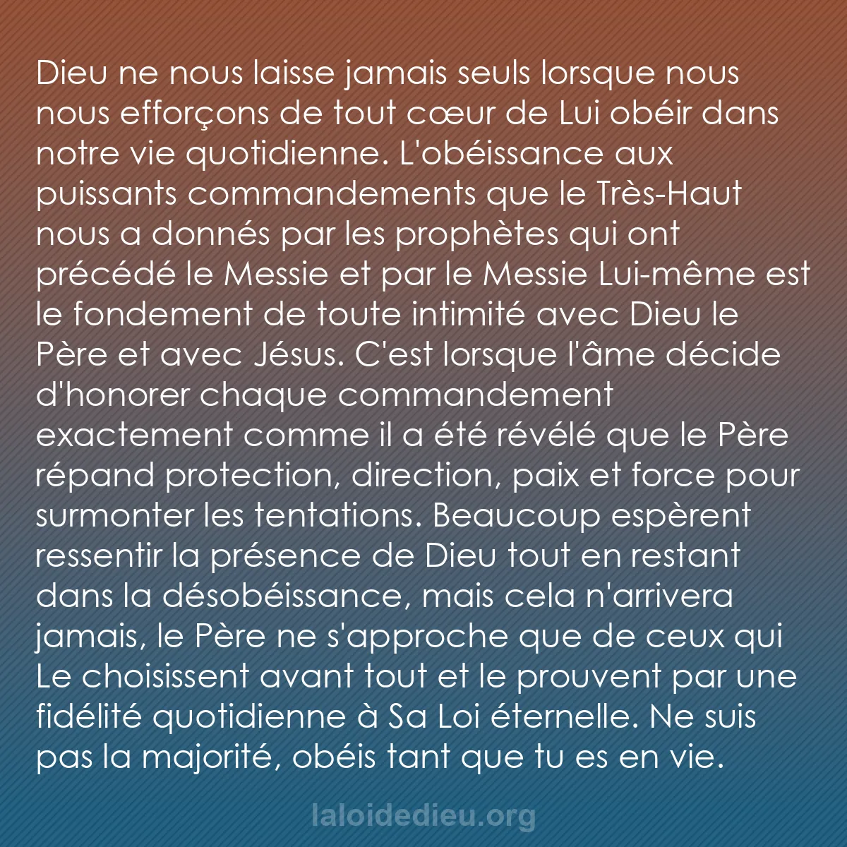 b0212 - Post à propos de la Loi de Dieu : Dieu ne nous laisse jamais seuls lorsque nous nous efforçons...