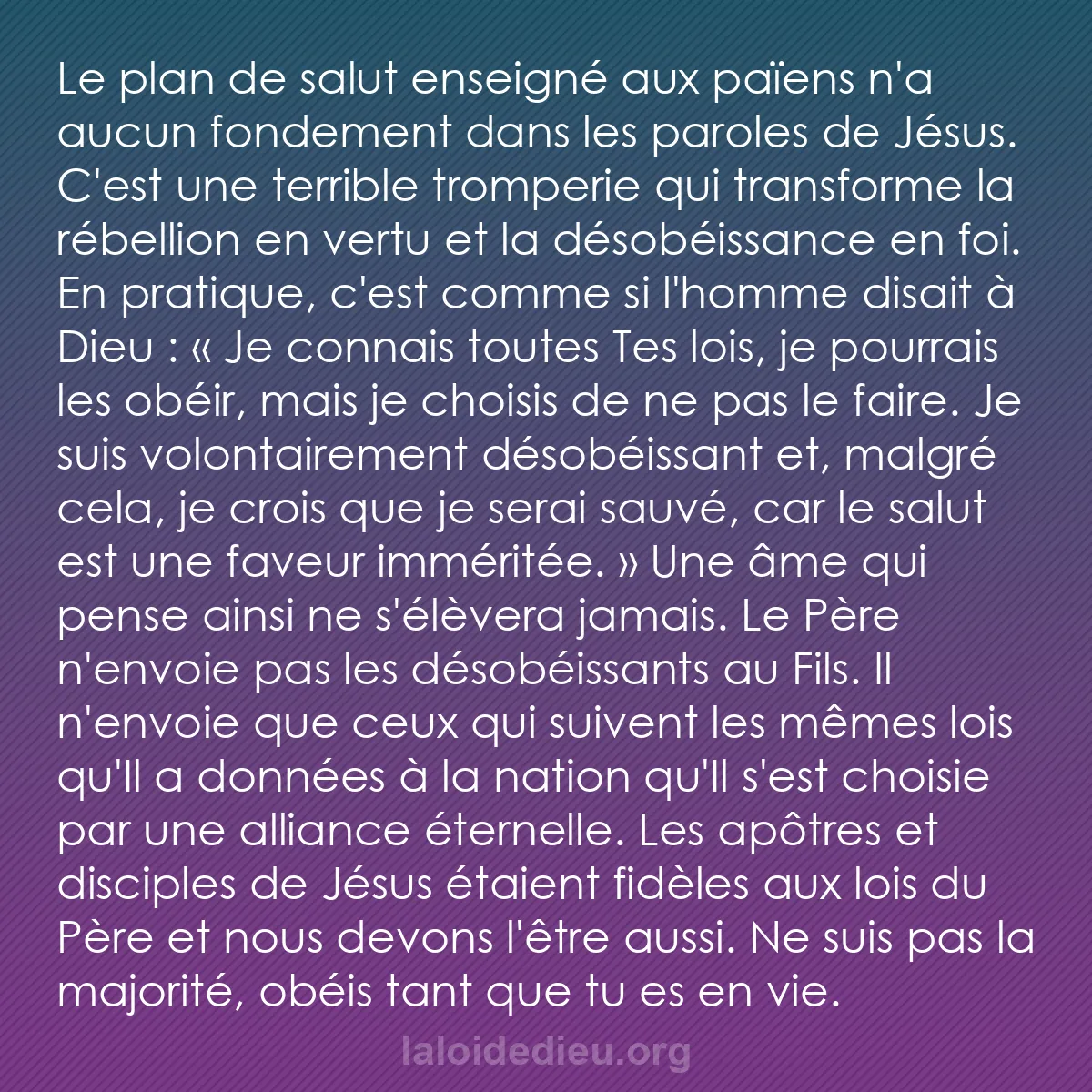 b0214 - Post à propos de la Loi de Dieu : Le plan de salut enseigné aux païens n