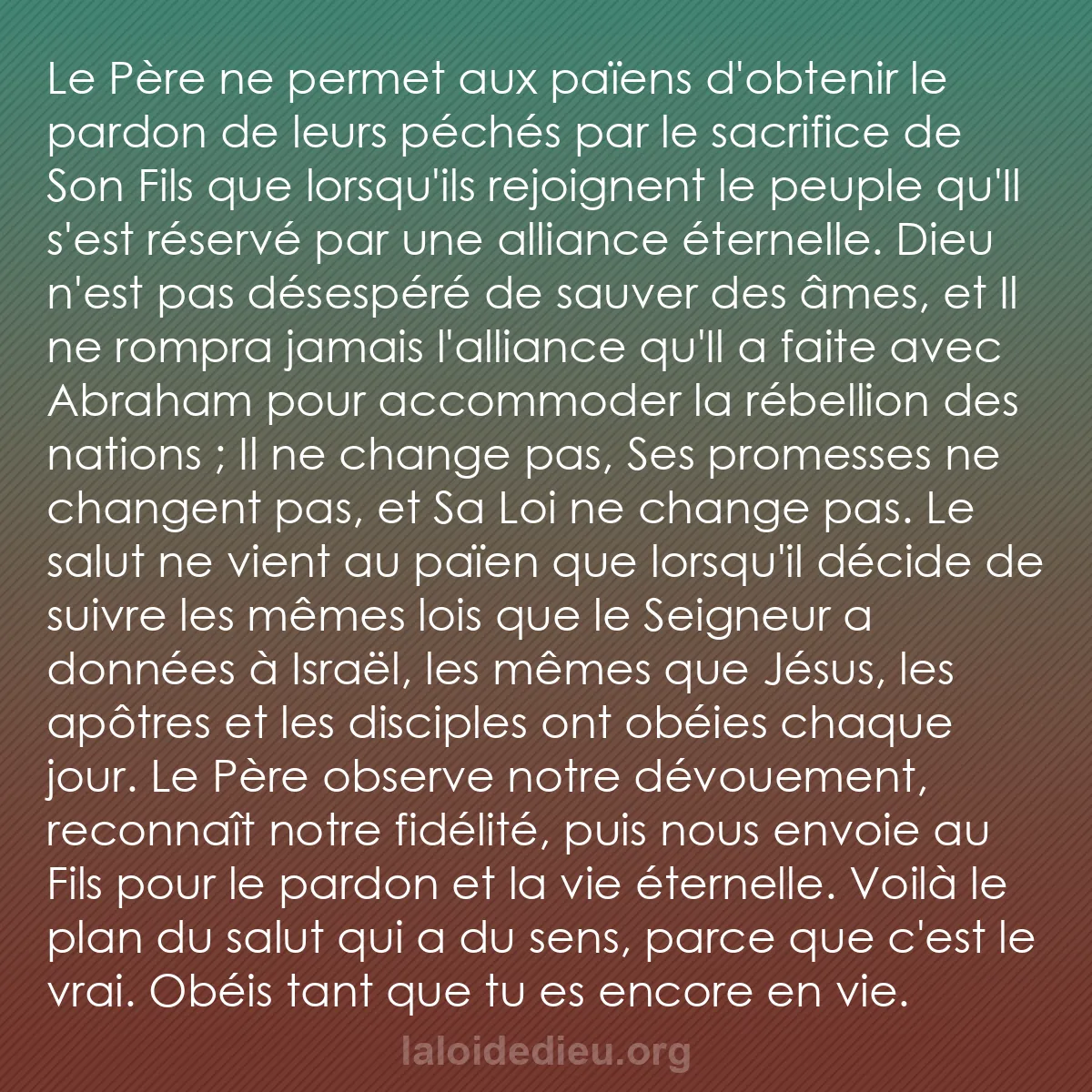 b0233 - Post à propos de la Loi de Dieu : Le Père ne permet aux païens d