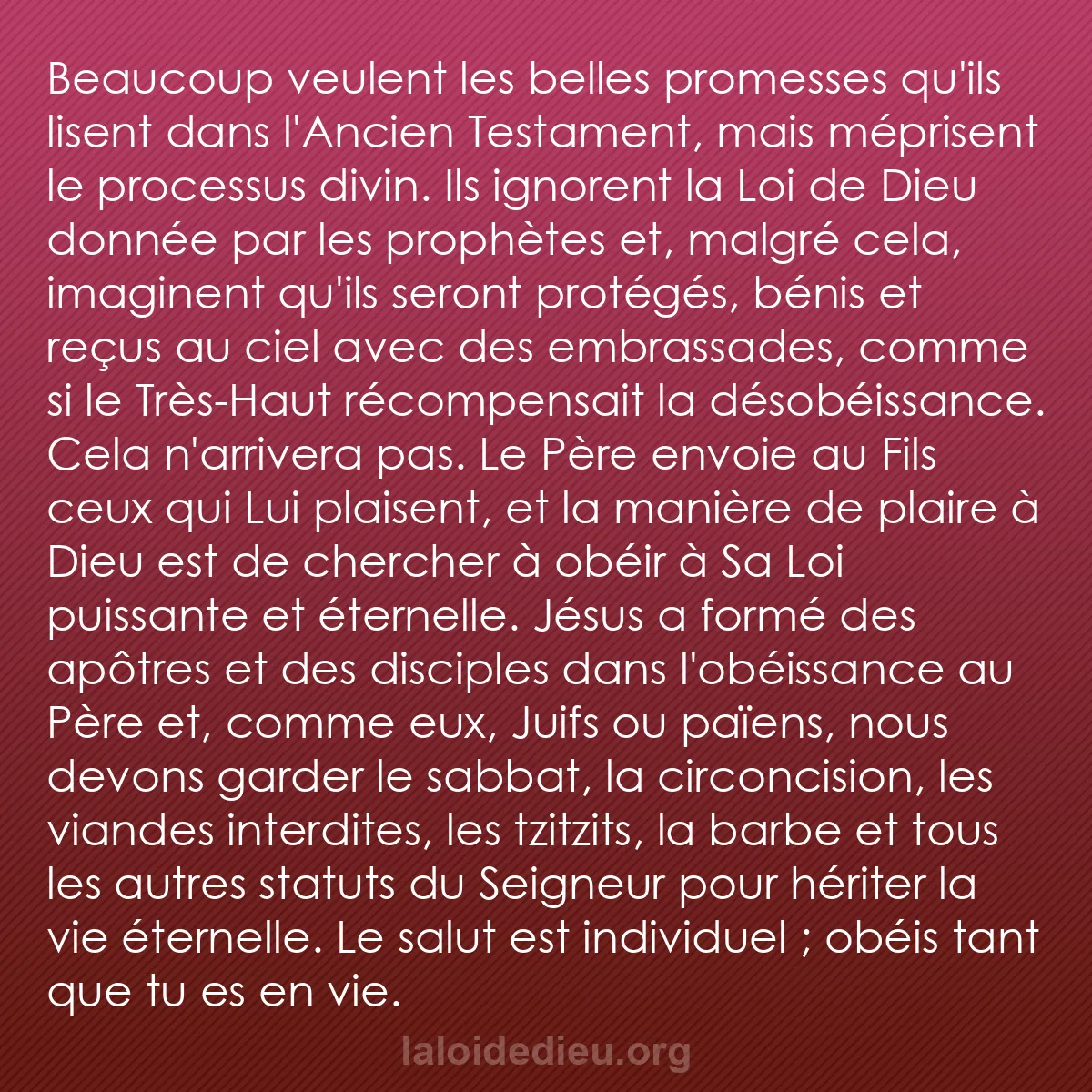 b0239 - Post à propos de la Loi de Dieu : Beaucoup veulent les belles promesses qu